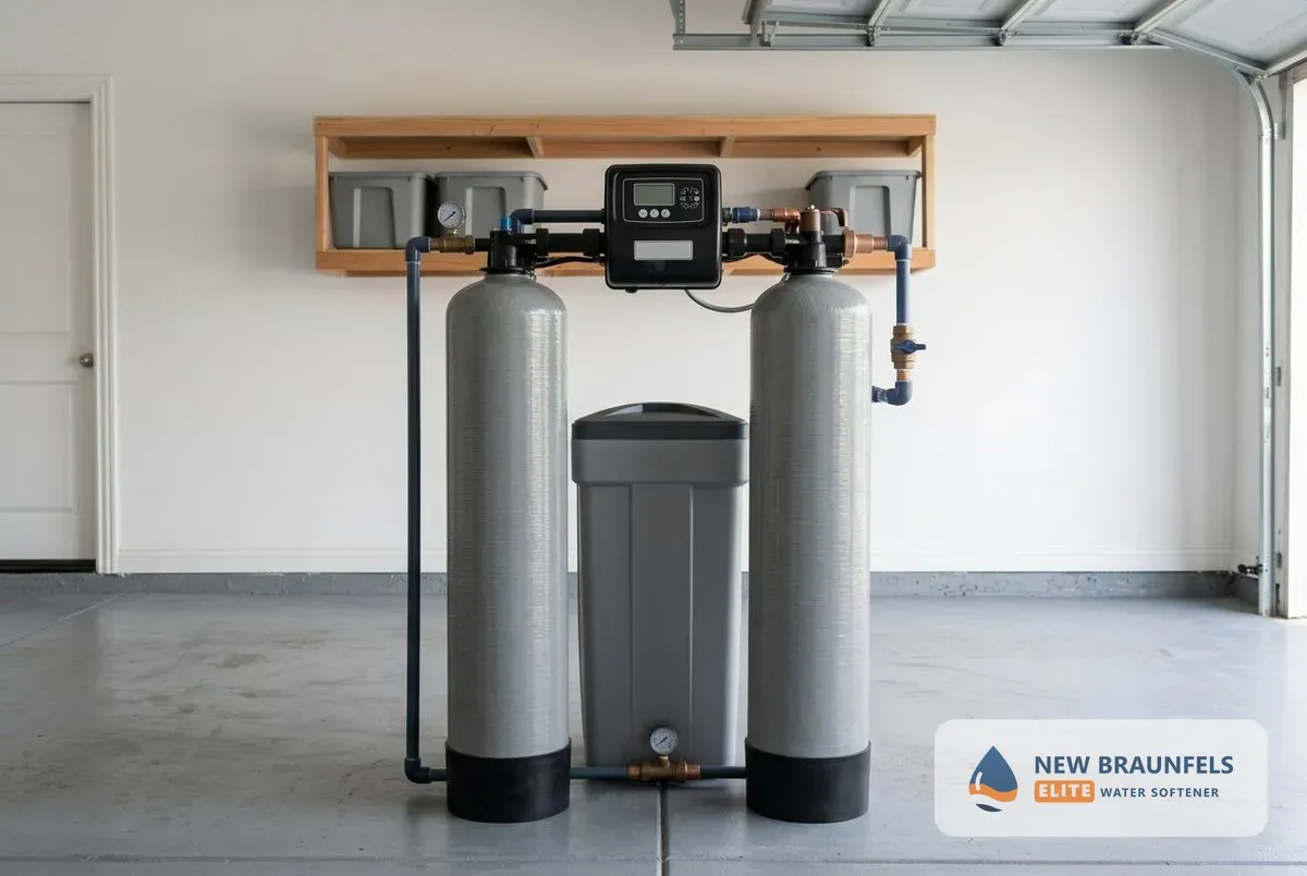 Dual tank water softener New Braunfels TX twin resin tanks
