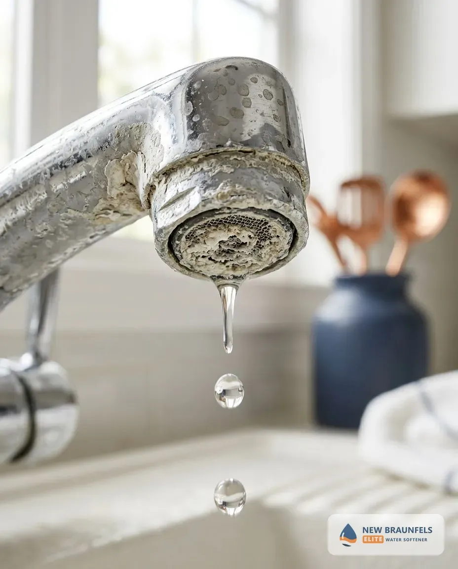 Hard water scale buildup on a faucet water softener New Braunfels TX