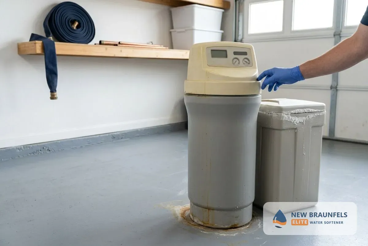 Aging water softener New Braunfels TX tank and control head inspection