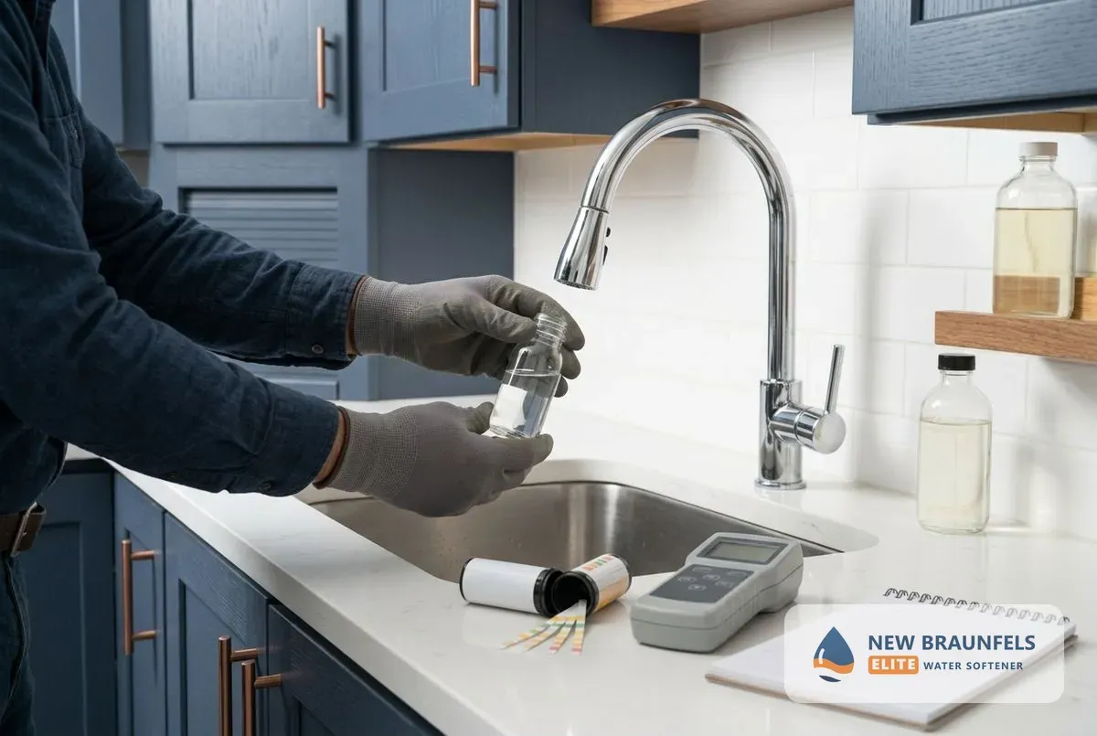 Water quality testing New Braunfels TX technician testing tap water