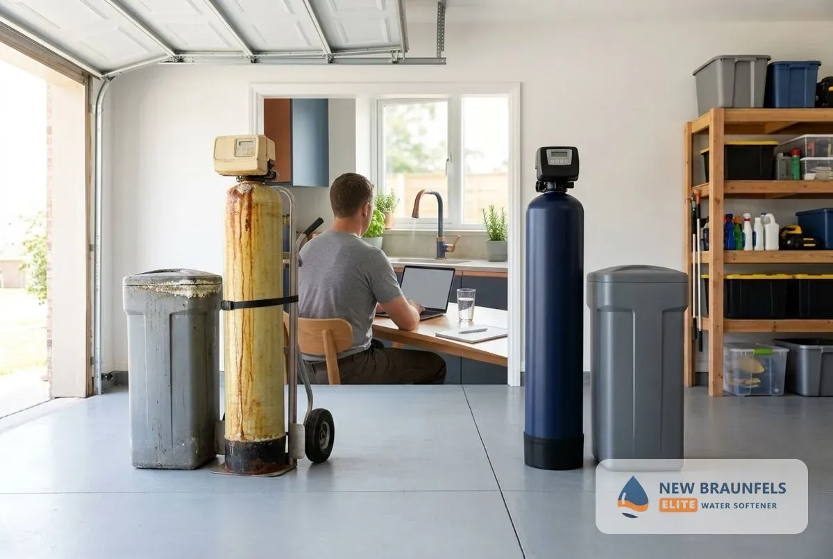 Water softener guides New Braunfels TX homeowner reading about hard water