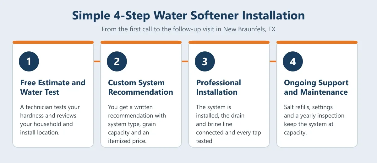 Water softener installation New Braunfels TX process diagram