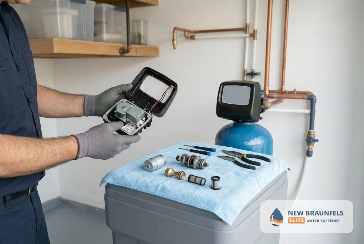 Water softener repair New Braunfels TX technician servicing a control valve