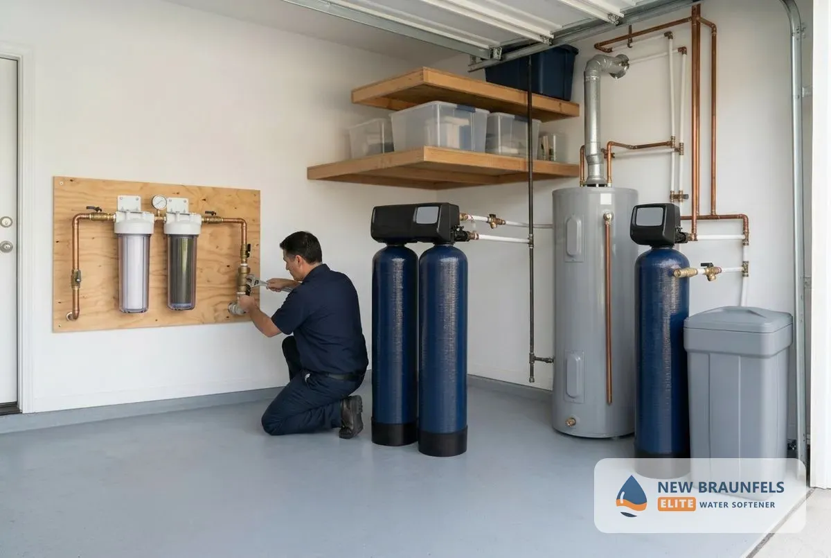 Water treatment New Braunfels TX whole house filter and water softener setup
