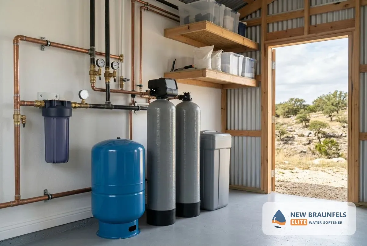 Well water softener New Braunfels TX pressure tank with softener and iron filter